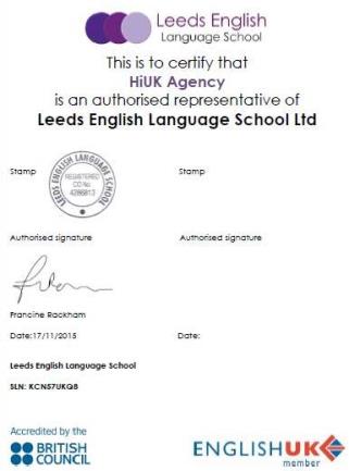 Являемся официальными  представителями школы Leeds English Language School