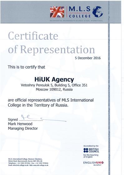 официальный представитель школы MLS College в России